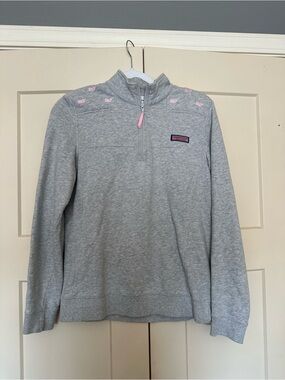 Vineyard Vines Heather Gray Quarter-Zip Pullover with Pink Accents